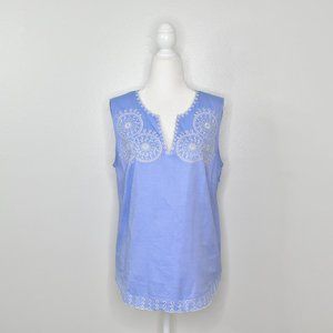 J. Crew Blue White Embroidered Eyelet Sleeveless Chambray Top Size 6